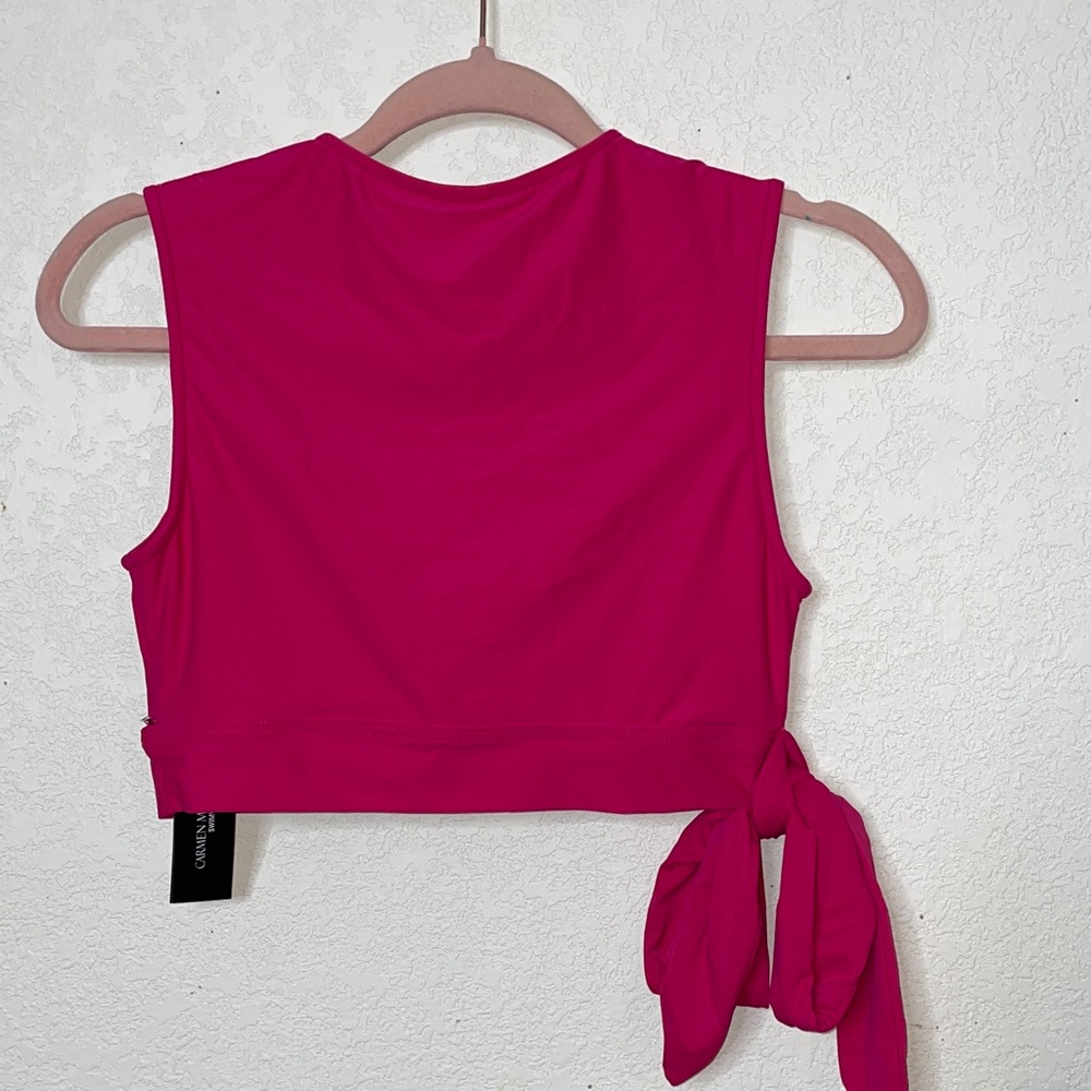 Carmen Marc Valvo cap sleeve side tie bikini top NWT SIZE M - Picture 4 of 4